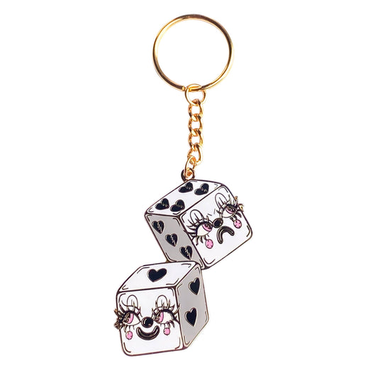 Goth Cutie Heart Dice Gold Plated Keychain
