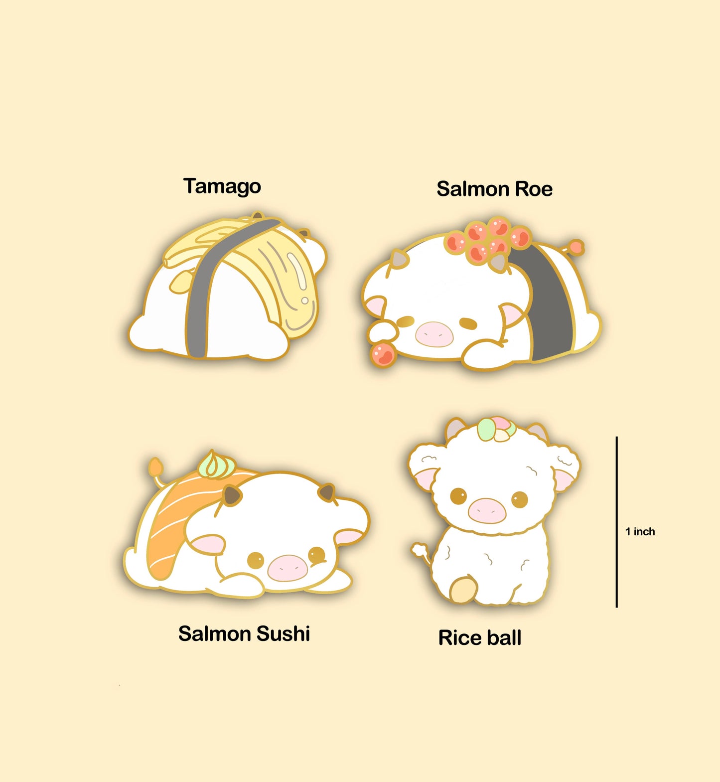 Salmon Roe Mini Sushi Cow Pin