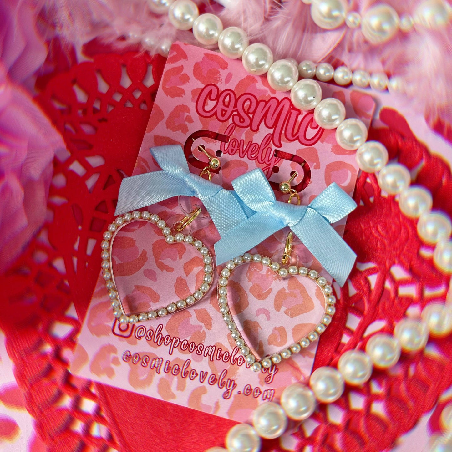 Baby Blue Bow Coquette Heart Earrings