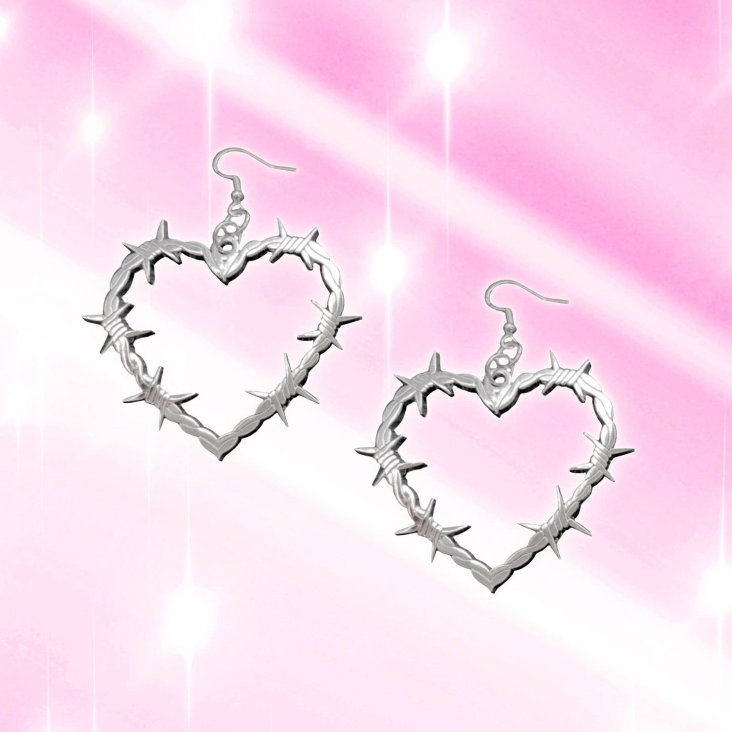 Barbed Wire Heart Earrings (Silver)