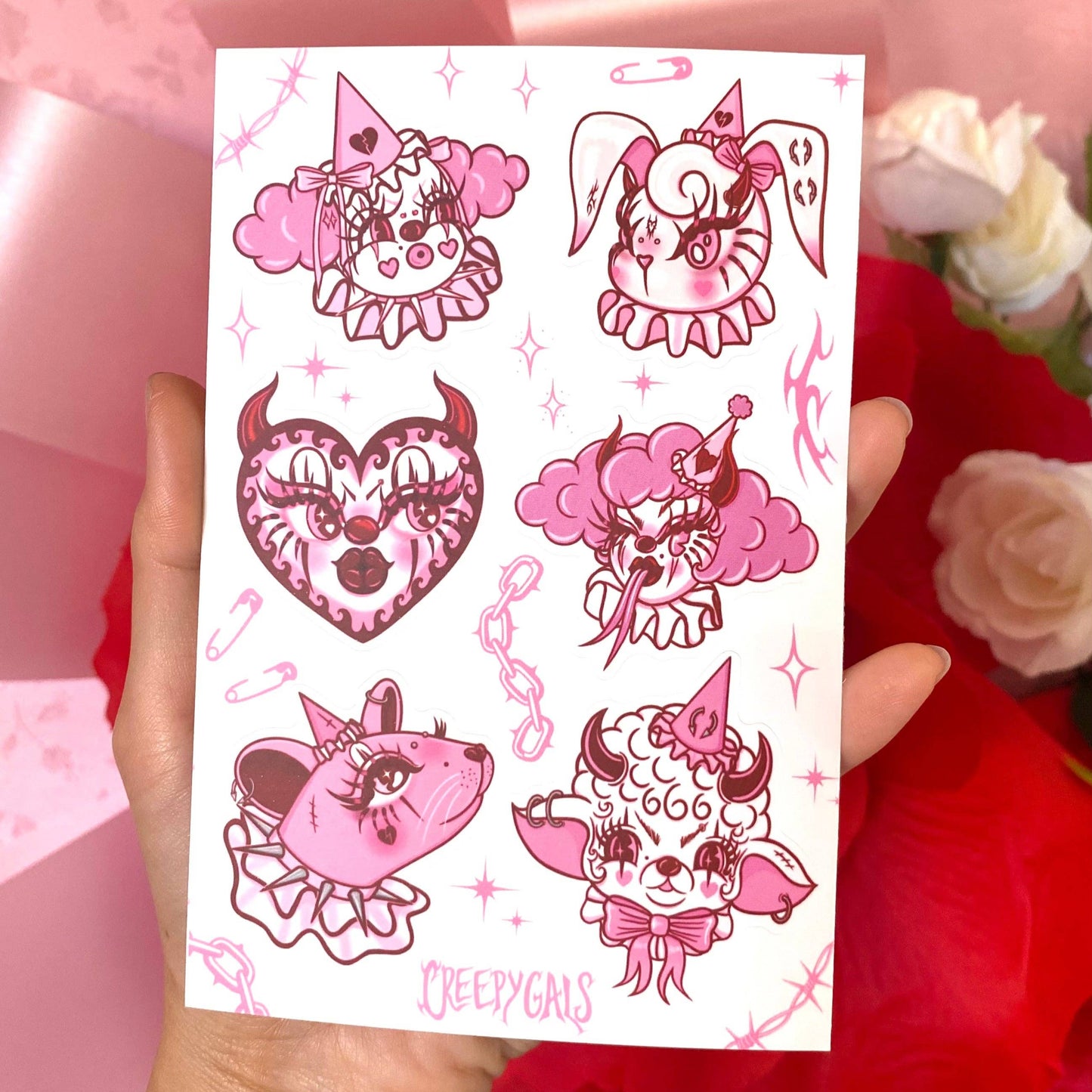 Creepy Gals Clown Core Vinyl Sticker Sheet