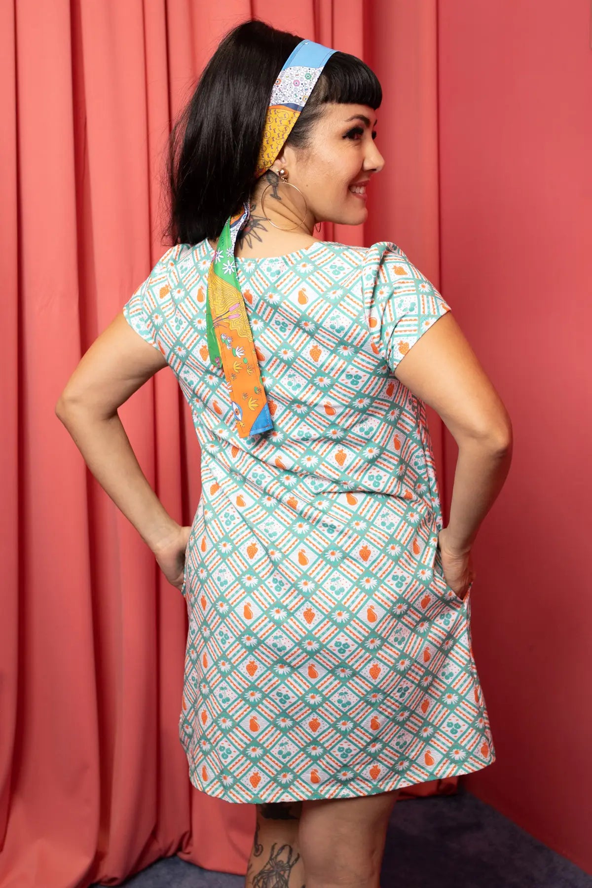 Teal & Orange Fruit Picnic Print Pocket Tunic