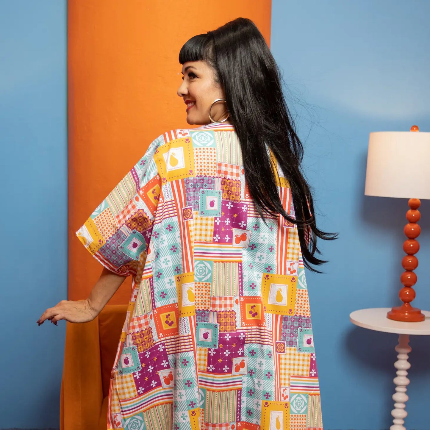 Patchwork Print Caftan (Blue)