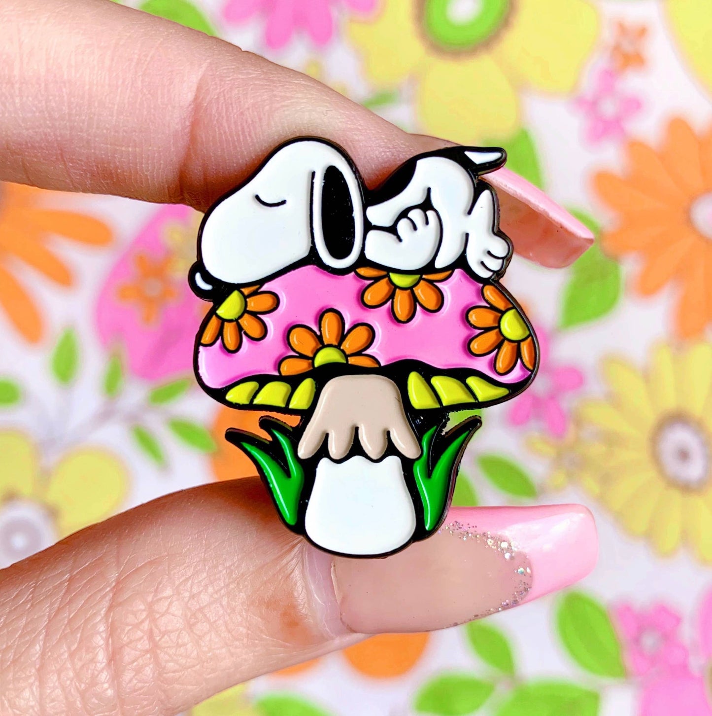 Sleepy Pup Mushroom Enamel Pin
