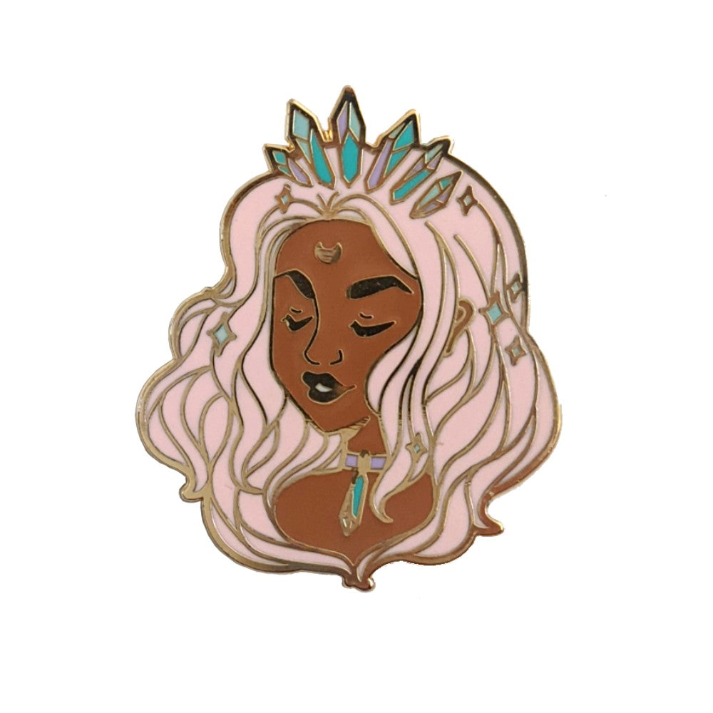 Pink Crystal Moon Babe Enamel PIn