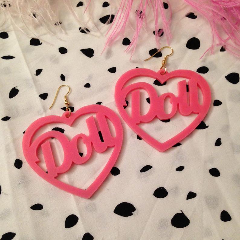 Pink Acrylic Doll Statement Earrings