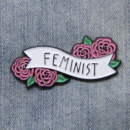 Feminist Roses Banner Pin