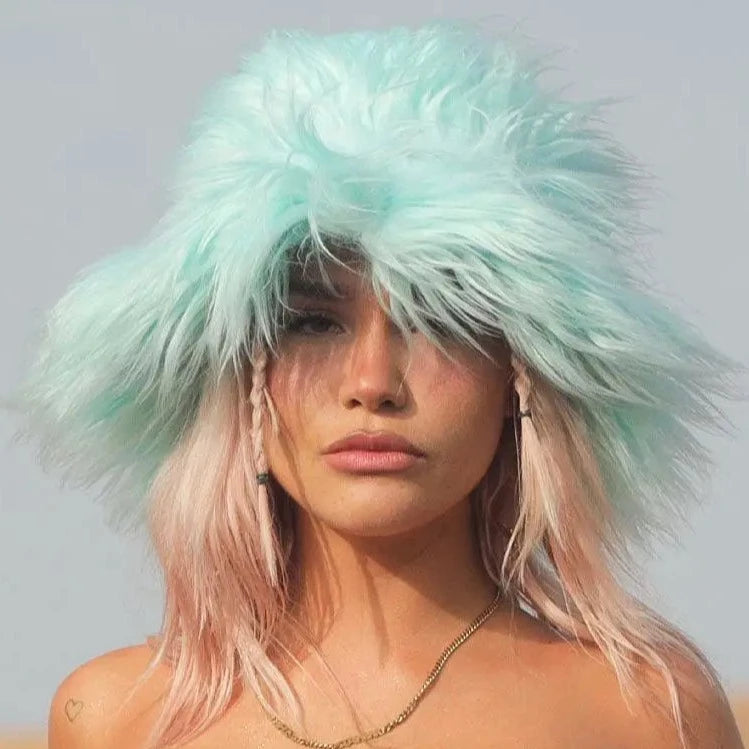Chihuahua Super Fluff Faux Fur Hat (Mineral Green)