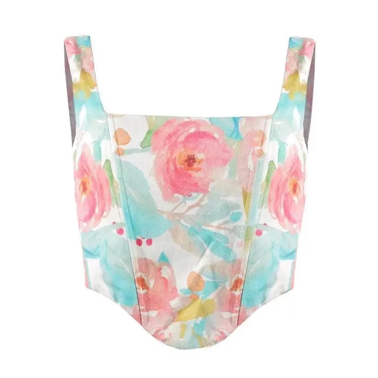 Mizz Floral Print Denim Basque