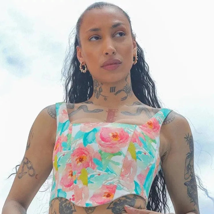 Mizz Floral Print Denim Basque