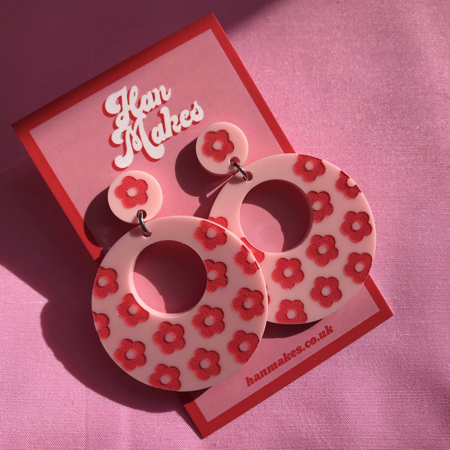 Flower Print Mod Hoop Earrings
