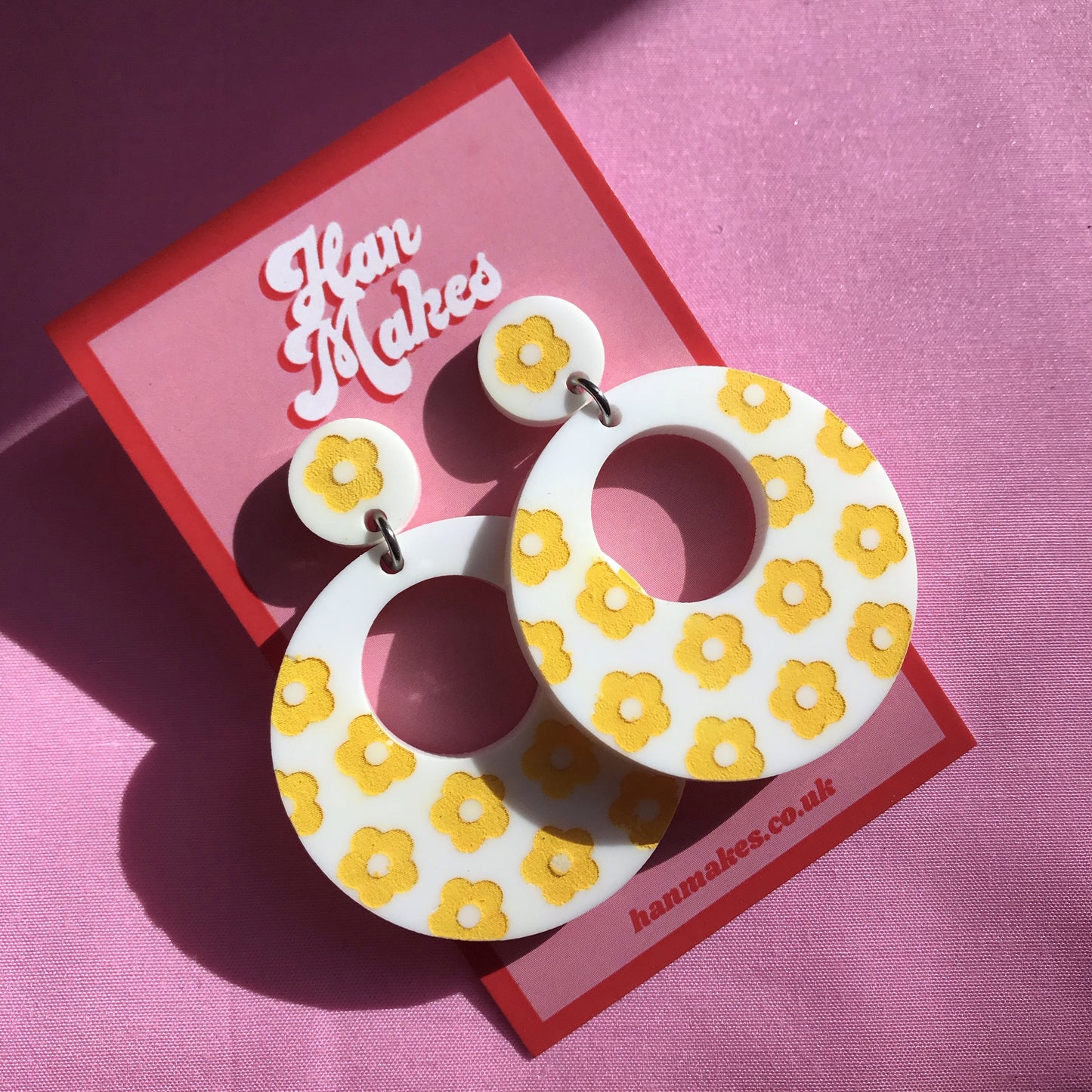 Flower Print Mod Hoop Earrings