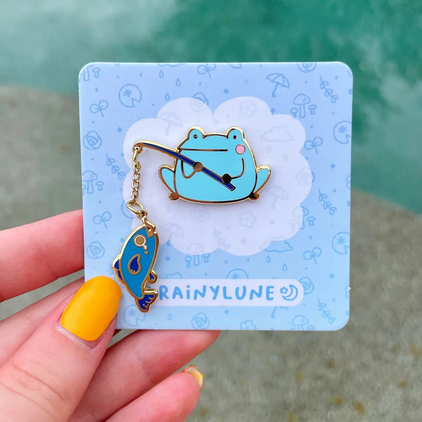 Frog Fishing Enamel Pin