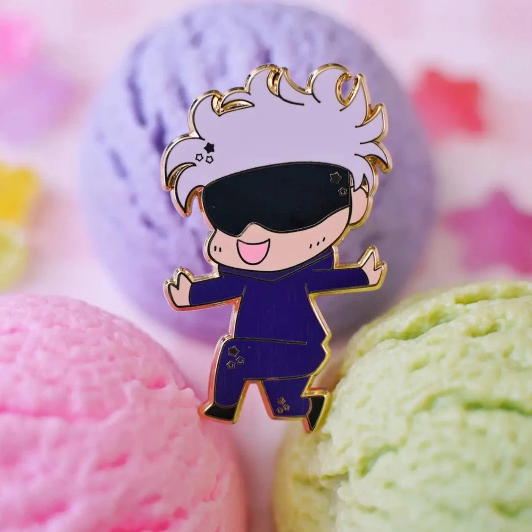 Jujutsu Kaisen Gojo Enamel Pin over bright background