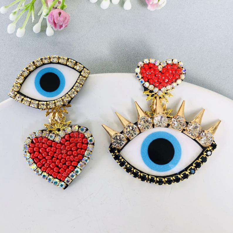 Evil Eye Heart Mismatched Earrings