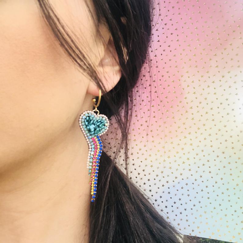 Rainbow Heart Statement Earrings
