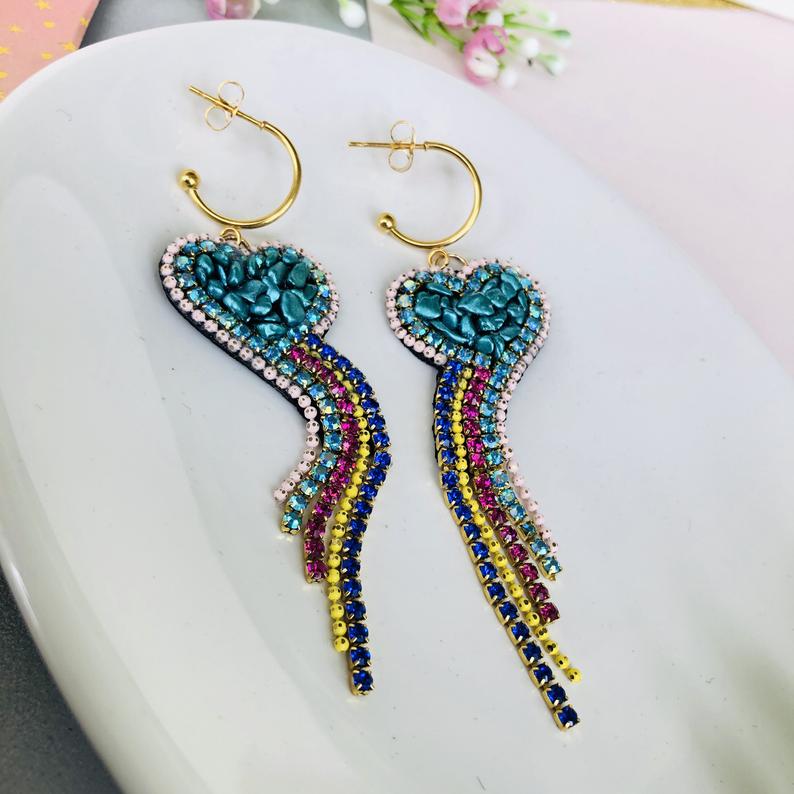 Rainbow Heart Statement Earrings