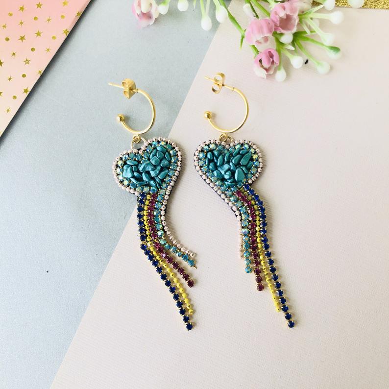 Rainbow Heart Statement Earrings