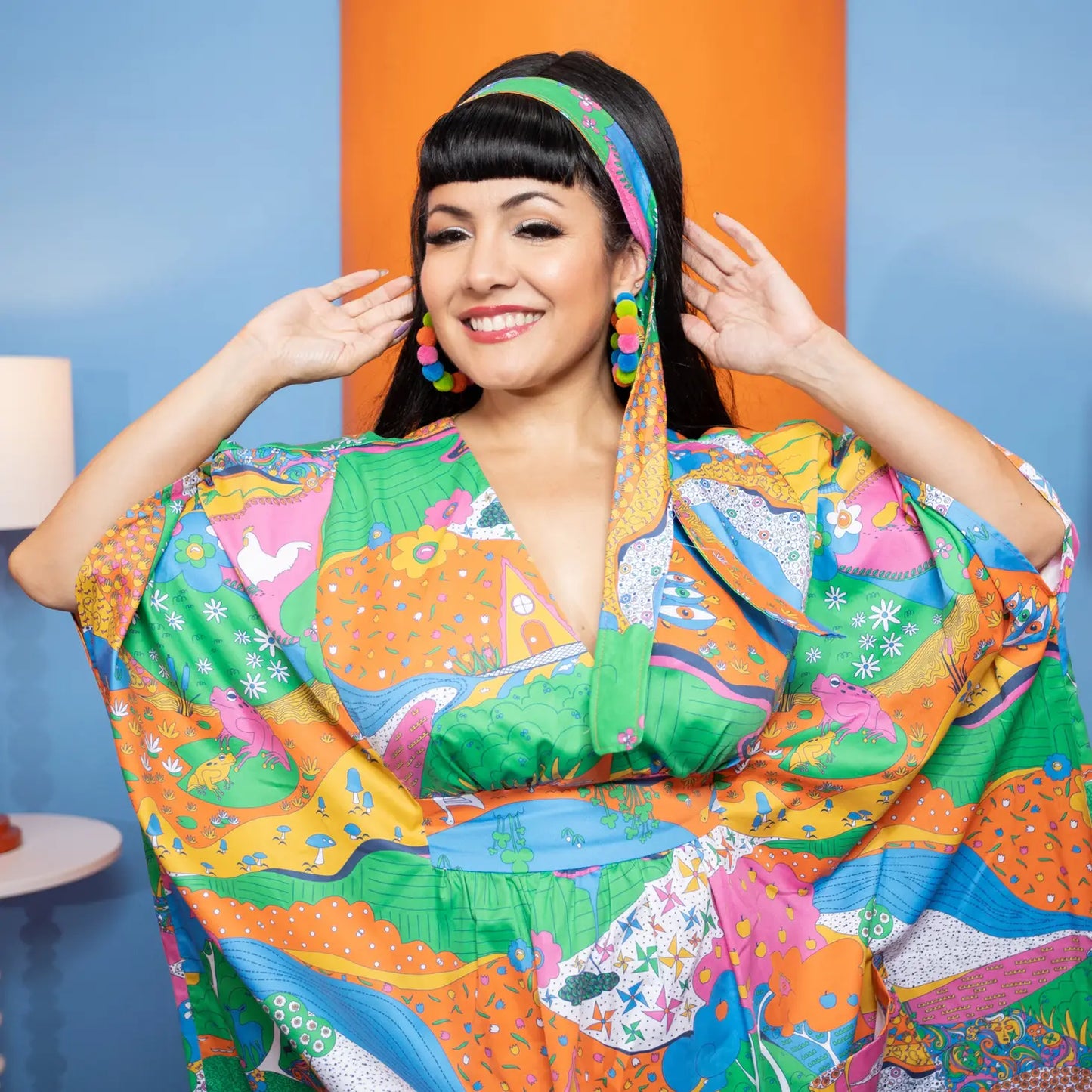 Landscape Print Midi Rainbow Caftan