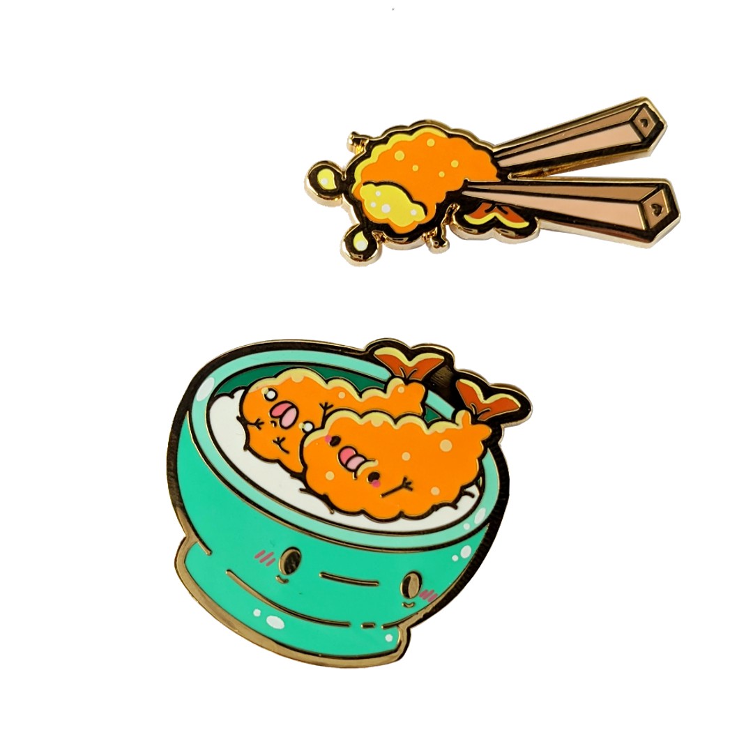 Tempura Bowl and Chopstick Enamel Pin Set