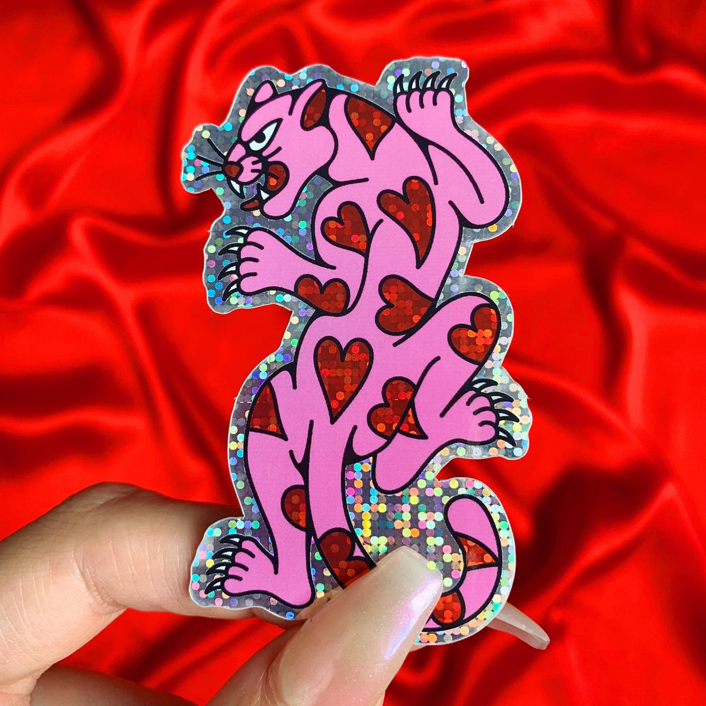 Heart panther glitter sticker