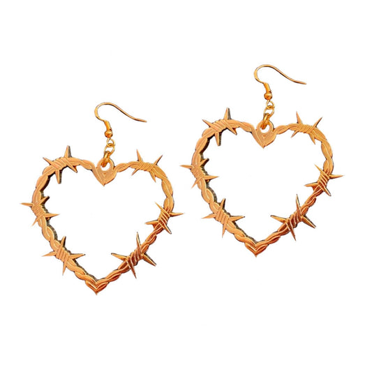 Barbed Wire Heart Earrings (Gold)