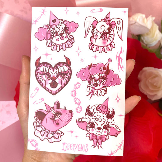 Creepy Gals Clown Core Vinyl Sticker Sheet