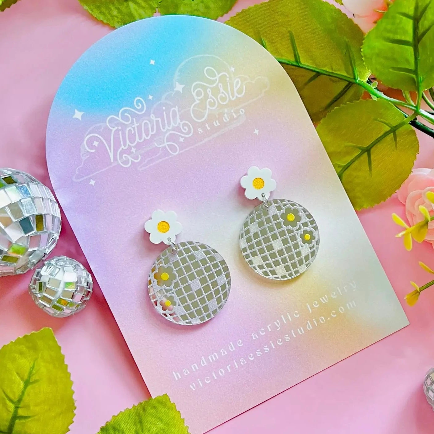 Flower Disco Ball Earrings by Victoria Essie Studios