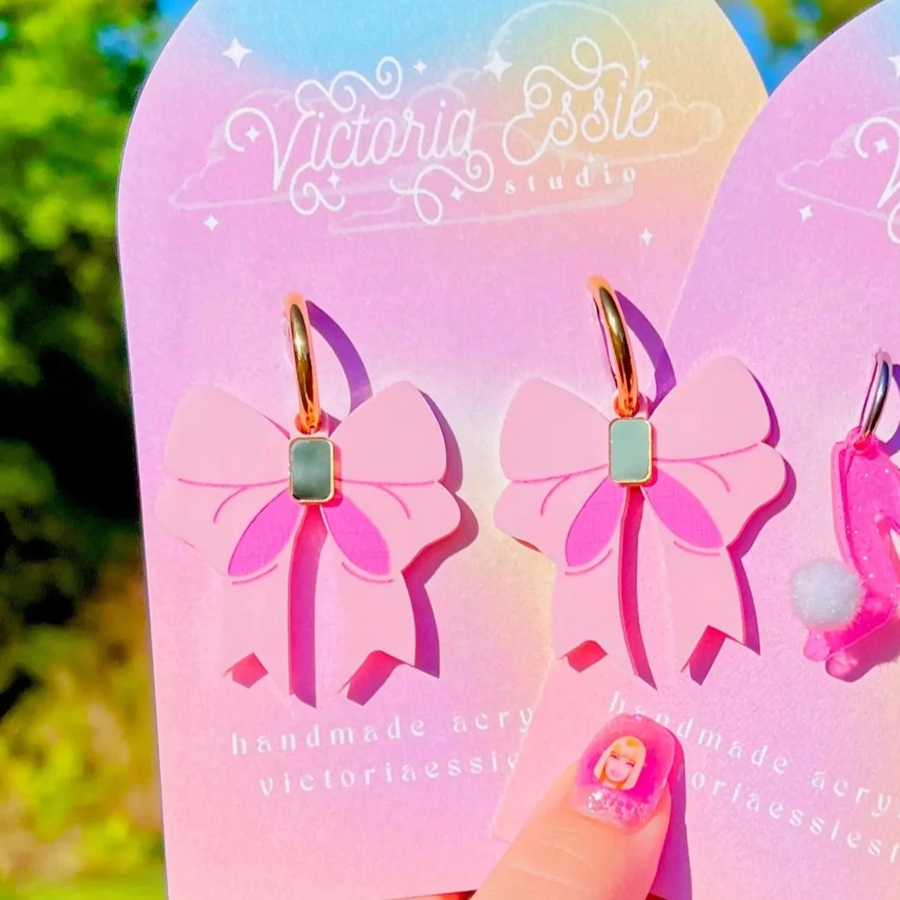 Pink Bow Earrings by Victoria Essie Studios
