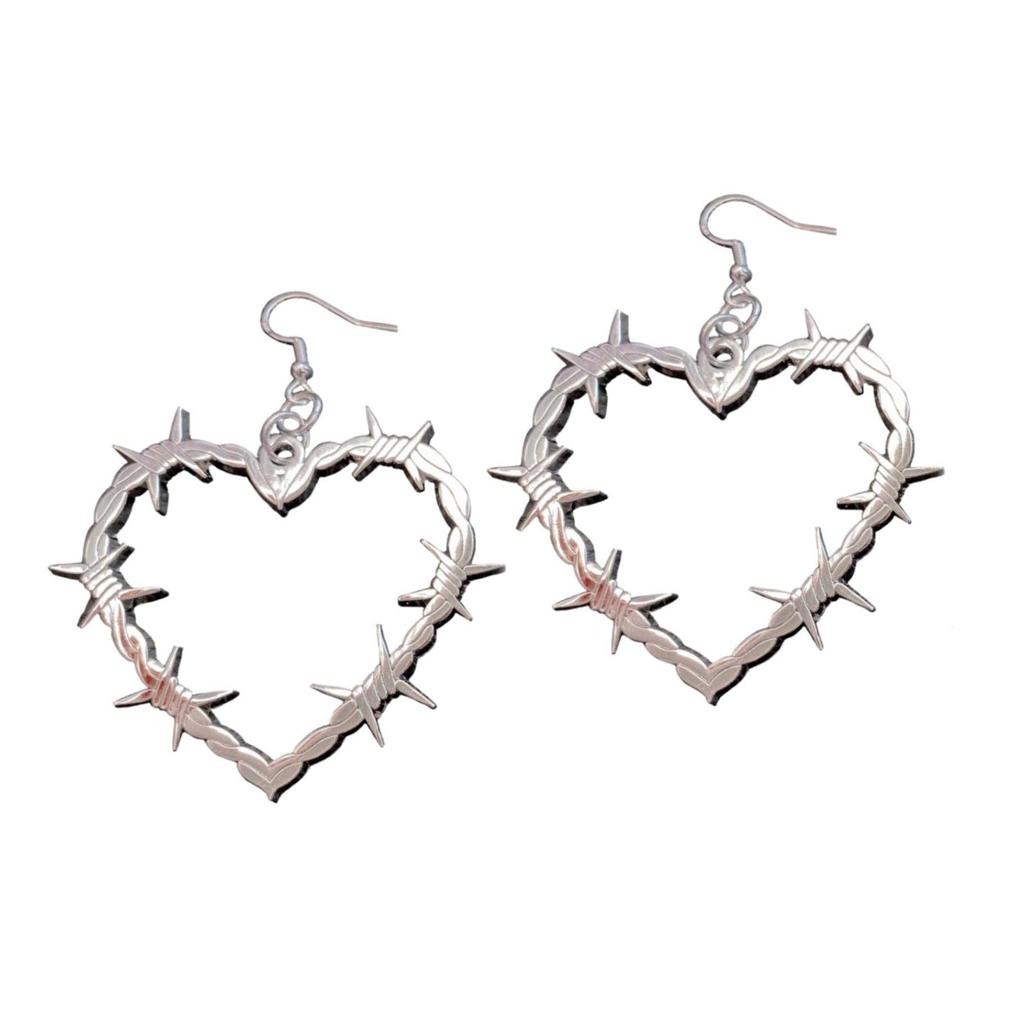 Barbed Wire Heart Earrings (Silver)