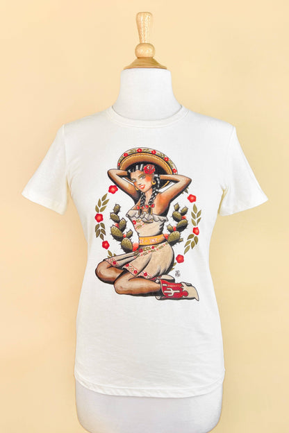 La Tejana Fitted Tee in Ivory: Small