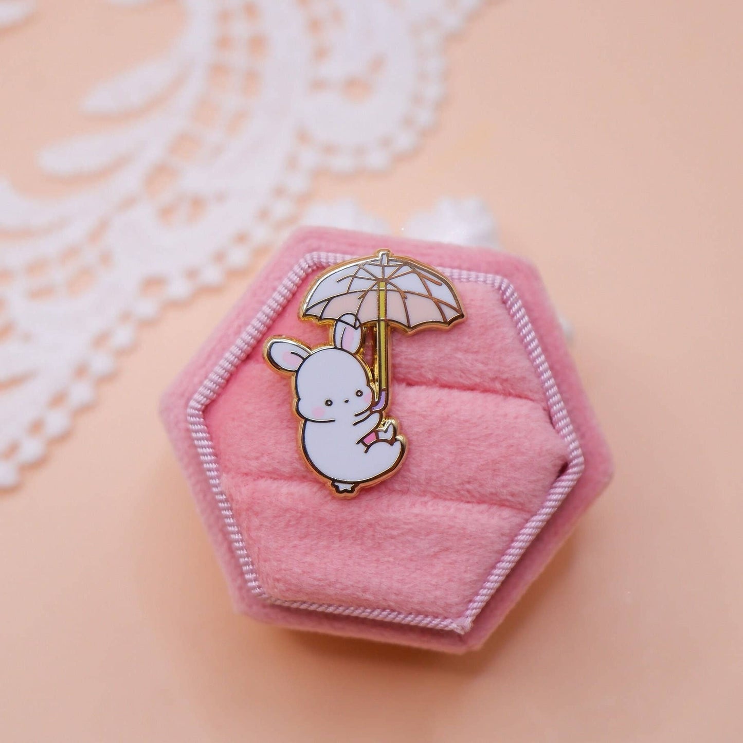 Rain Bunny Enamel Pin (Pink)