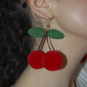 Cherry Pom Pom Earrings