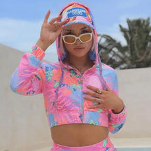 Load image into Gallery viewer, Velour Cropped Zip Front Hoodie in Animal Print
