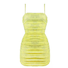 Load image into Gallery viewer, French Kiss Diamanté Butterfly Lemon Ruched Cami Dress
