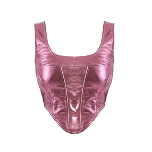 Pink Metallic Vegan Leather Corset