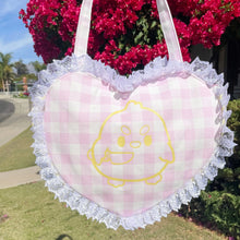 Load image into Gallery viewer, Pink Gingham Heart Bag with screen printed cartoon duck
