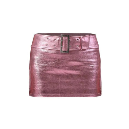 Pink Metallic Low Rise Vegan Leather Mini Skirt