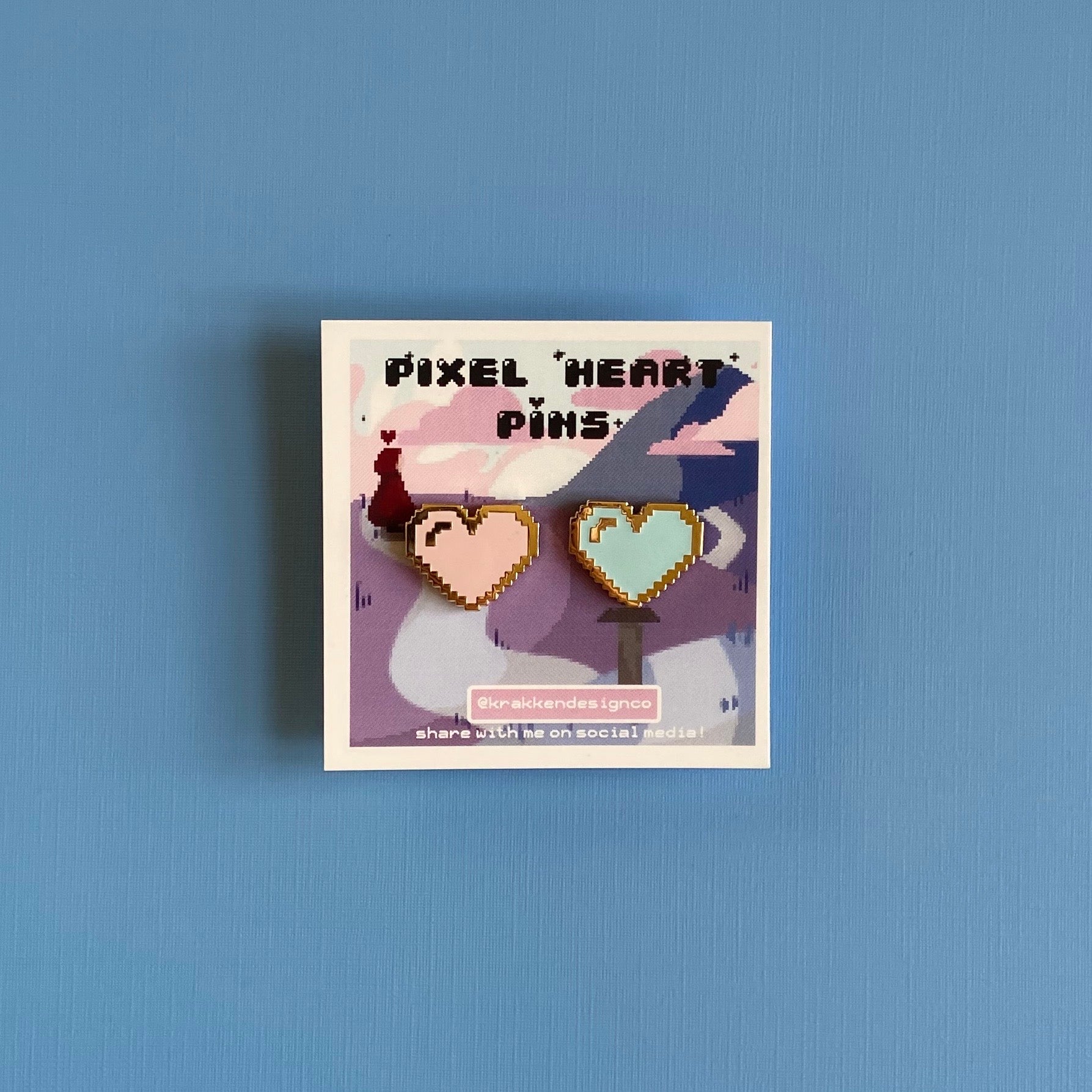 Pixel Gamer Dual Hearts Enamel Pin Set