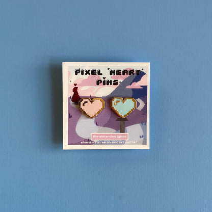 Pixel Gamer Dual Hearts Enamel Pin Set