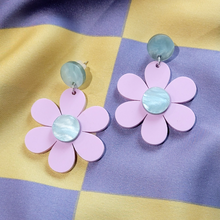 Load image into Gallery viewer, Summer Daises! Lavender Earrings by Victoria Essie Studios at stupidkitsch.com
