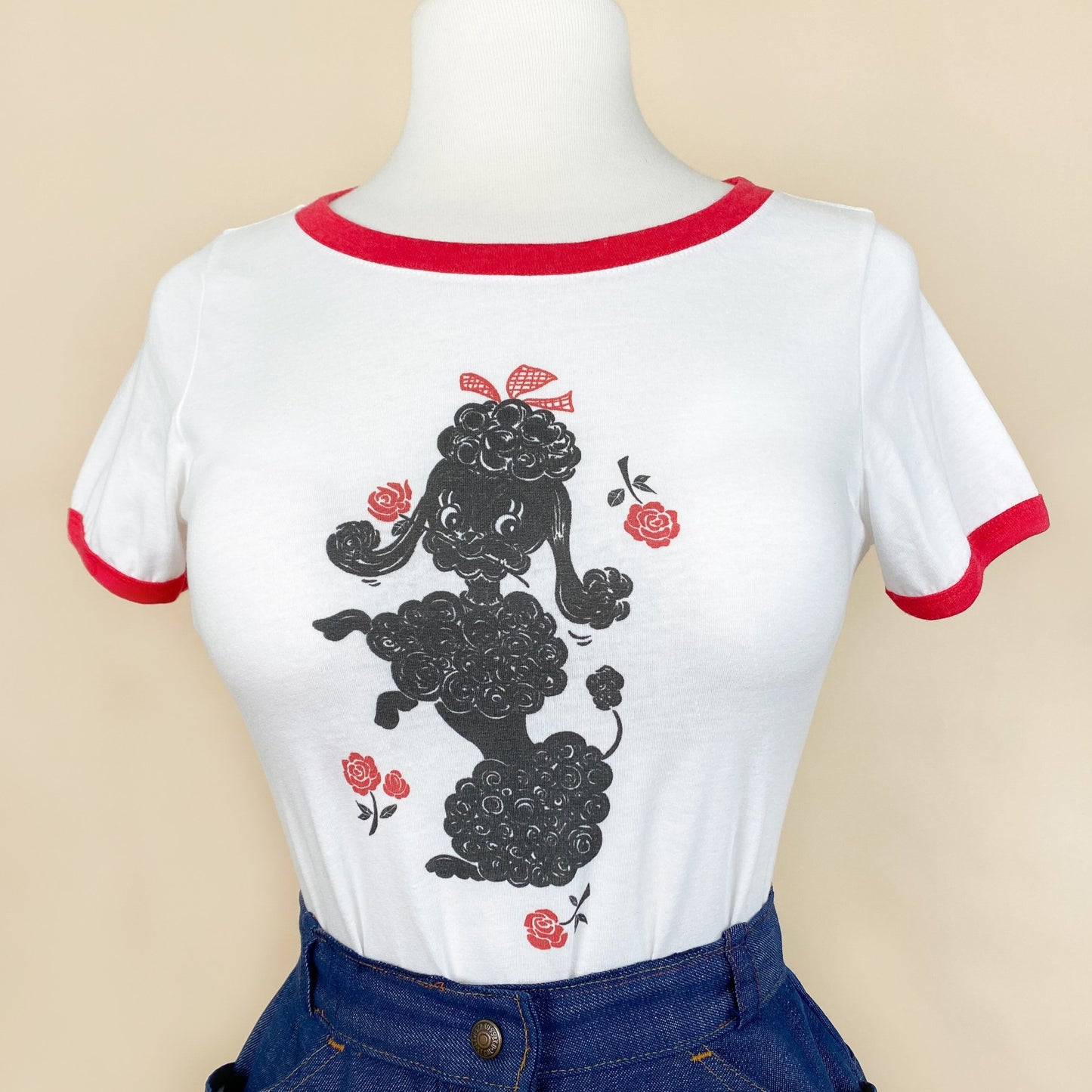 Poodle with Roses Ringer Tee