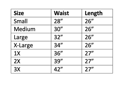 Blue Platypus Skirt Size Chart