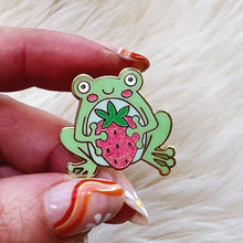 Load image into Gallery viewer, Frog &amp; Strawberry Enamel Pin
