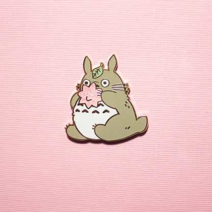 Sweet Tooth Totoro Enamel Pin over pink background