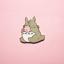 Load image into Gallery viewer, Sweet Tooth Totoro Enamel Pin over pink background
