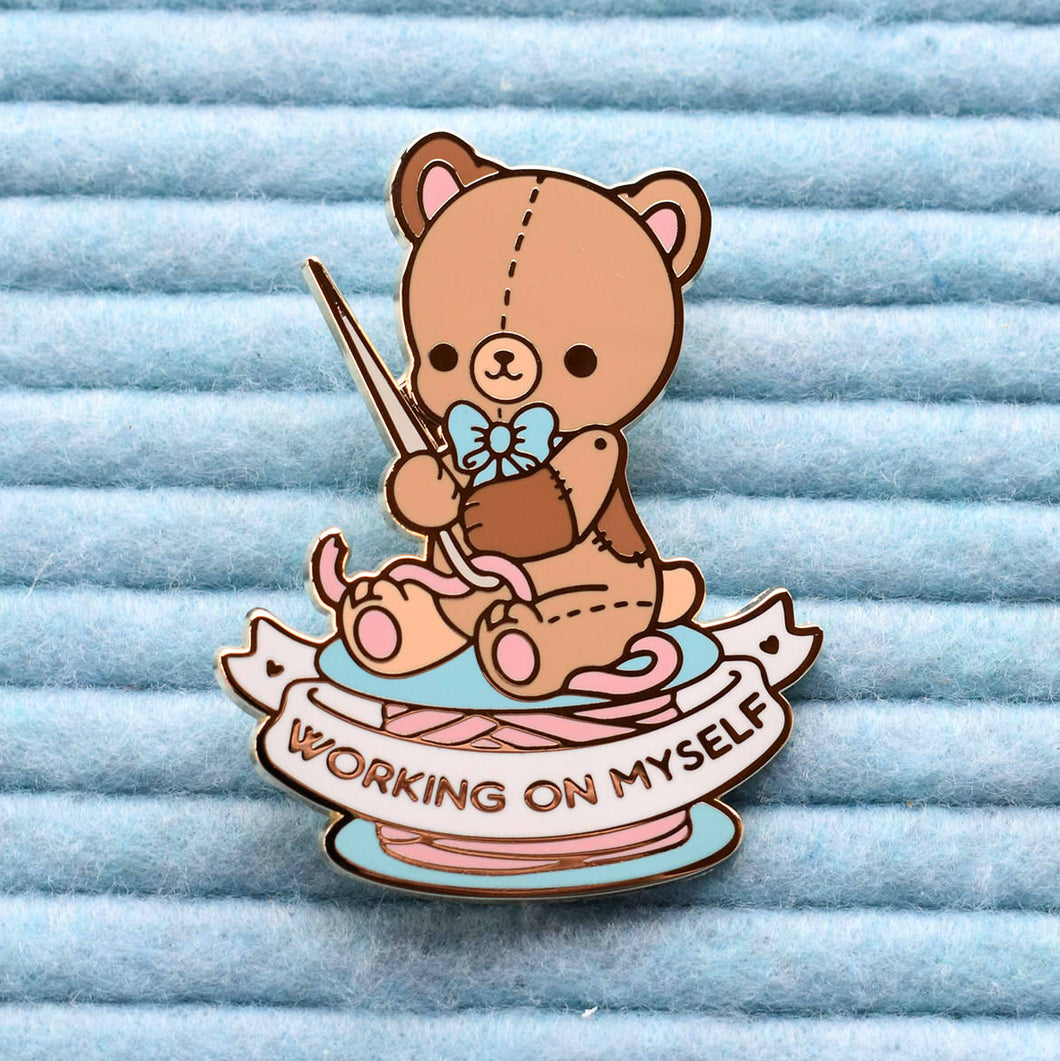 Working on Myself Bear Enamel Pin